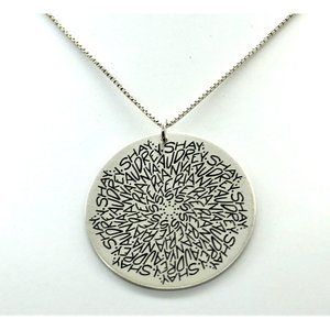 925 STERLING disc pendant, engraved names 10.1 grams 30" DSS box chain vintage